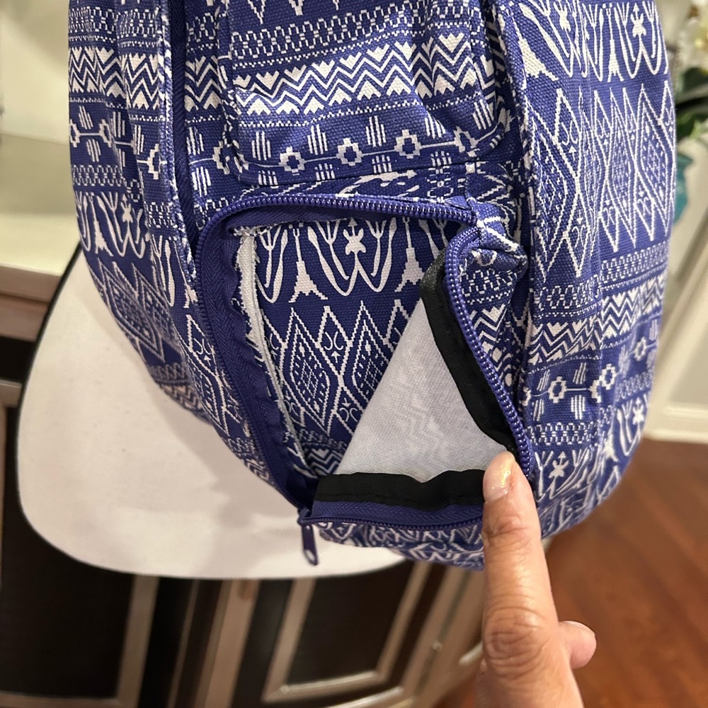Kavu Blue & White Geometric Canvas Sling Bag - Picture 2 of 8